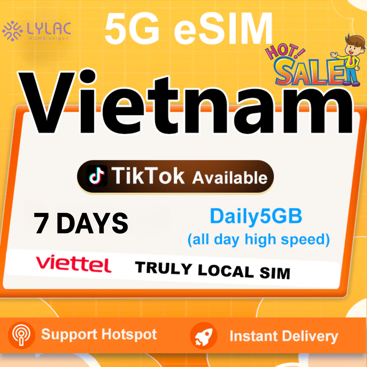 越南国内 eSIM Turbo Viettel 套餐，5-15 天，每日 5GB 4G 数据流量 | 24 小时即时电子邮件送达